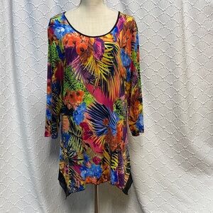 Peter Nygard‎ size 2X Multicolor Floral stretch asymmetrical animal print soft